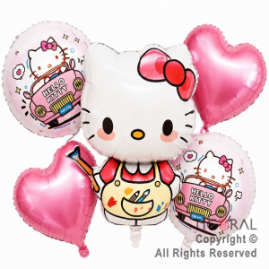SET DE GLOBOS METALIZADO KITTY 5 UNIDADES 